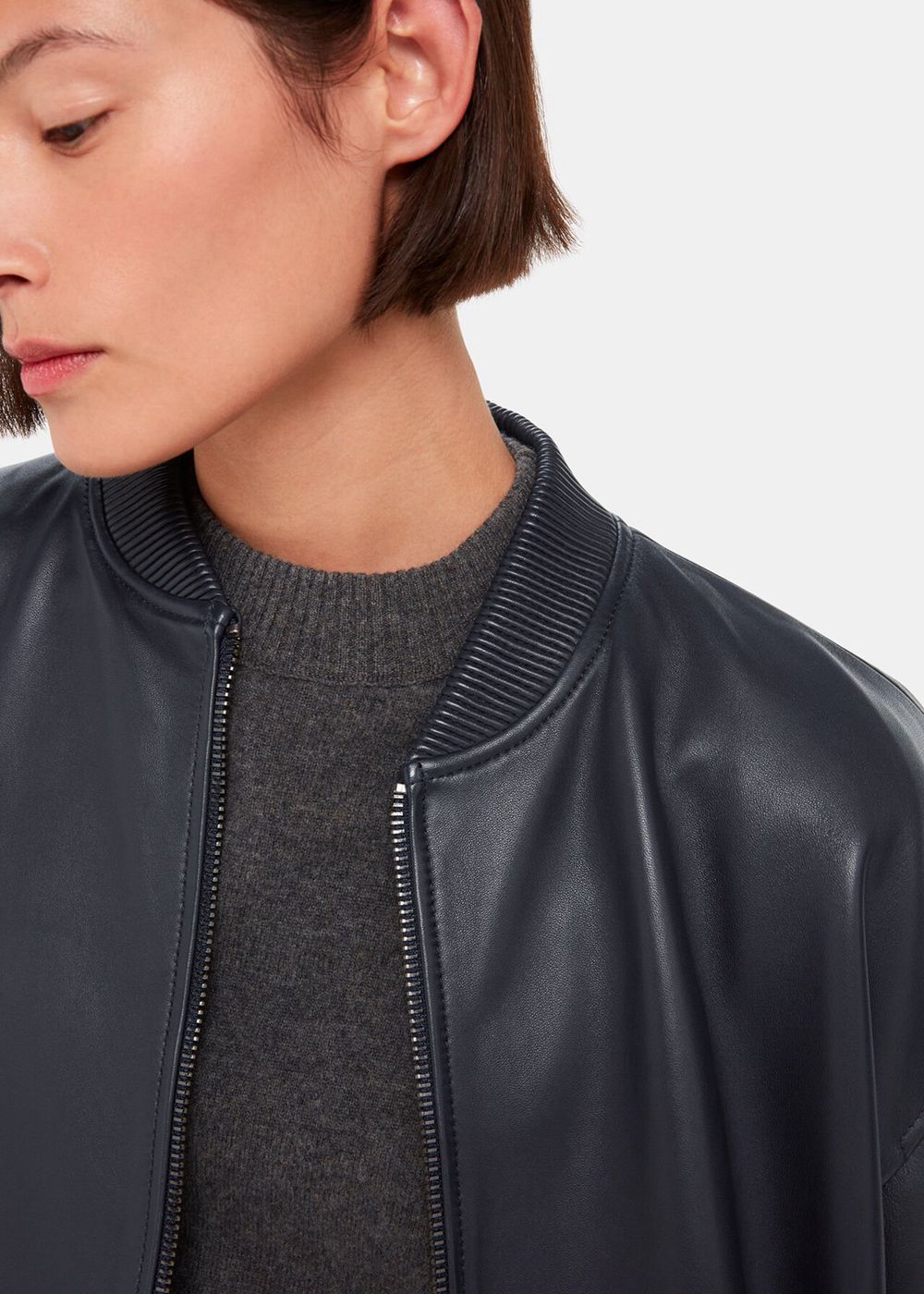 Whistles Erin Bomber Leather Jacket Navy | US-90723WCBP