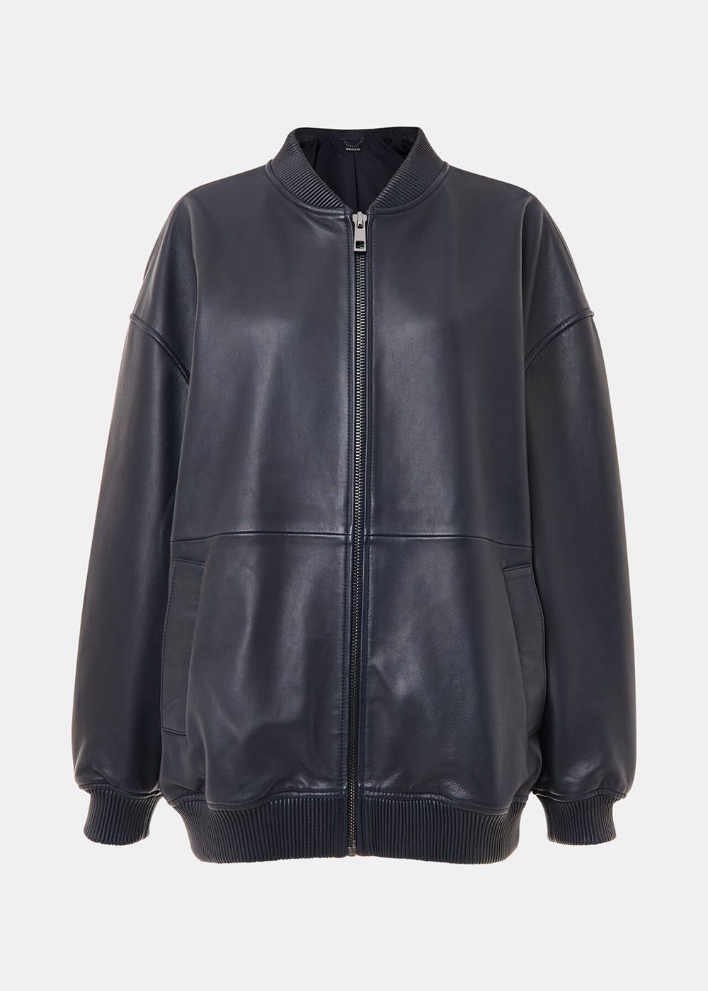 Whistles Erin Bomber Leather Jacket Navy | US-90723WCBP