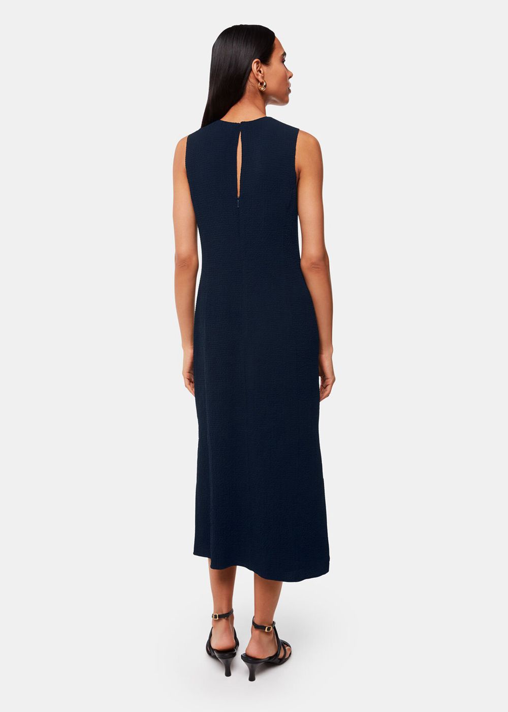 Whistles Erin Texture Midi Dress Navy | US-51306HVUQ