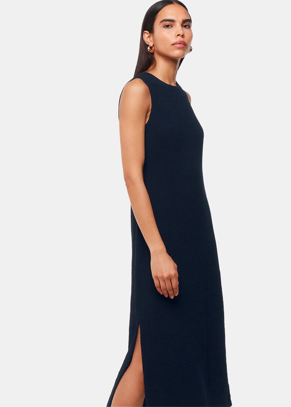 Whistles Erin Texture Midi Dress Navy | US-51306HVUQ