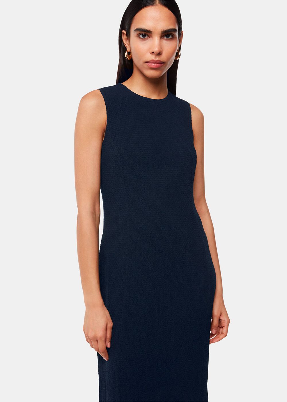 Whistles Erin Texture Midi Dress Navy | US-51306HVUQ