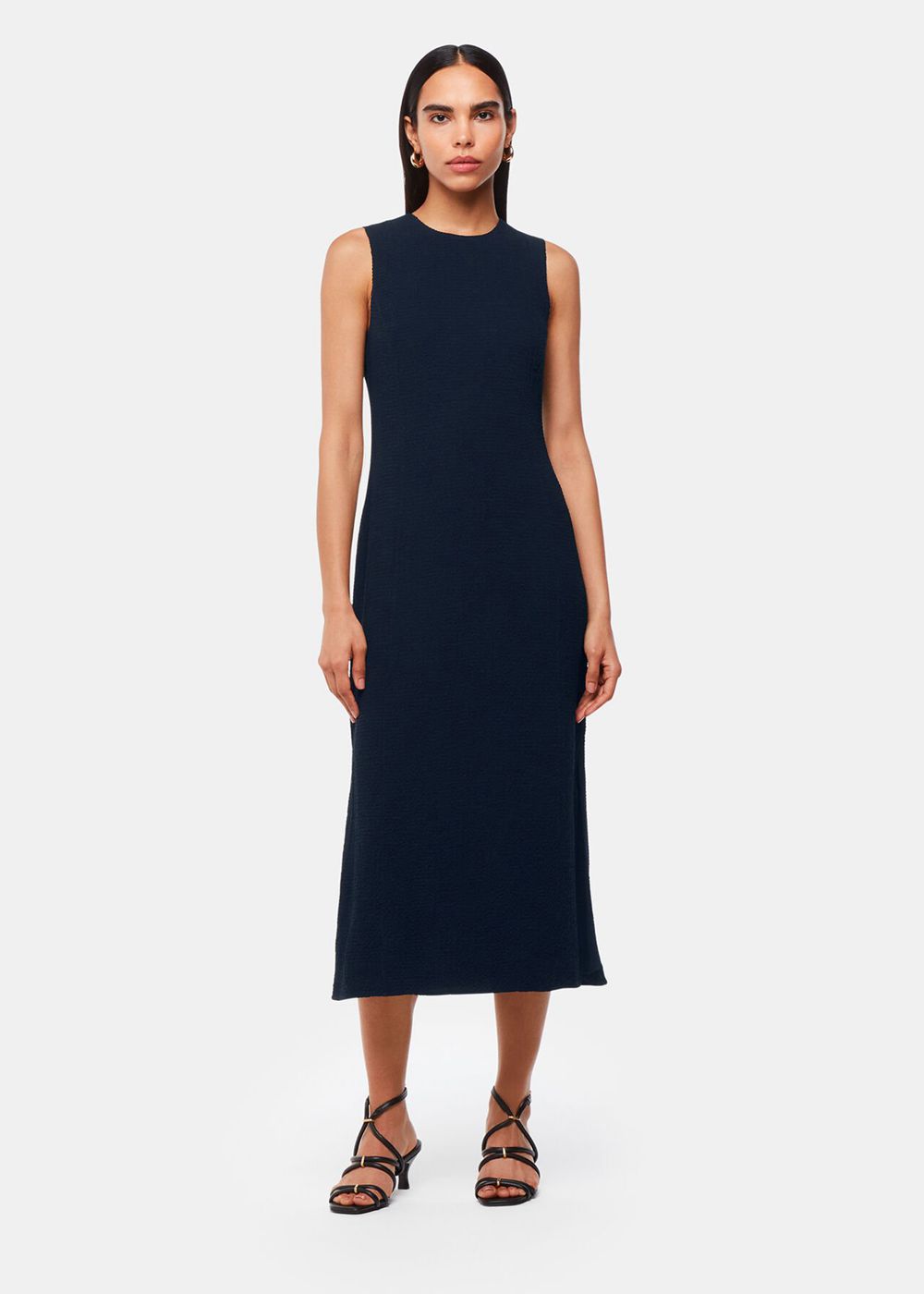 Whistles Erin Texture Midi Dress Navy | US-51306HVUQ