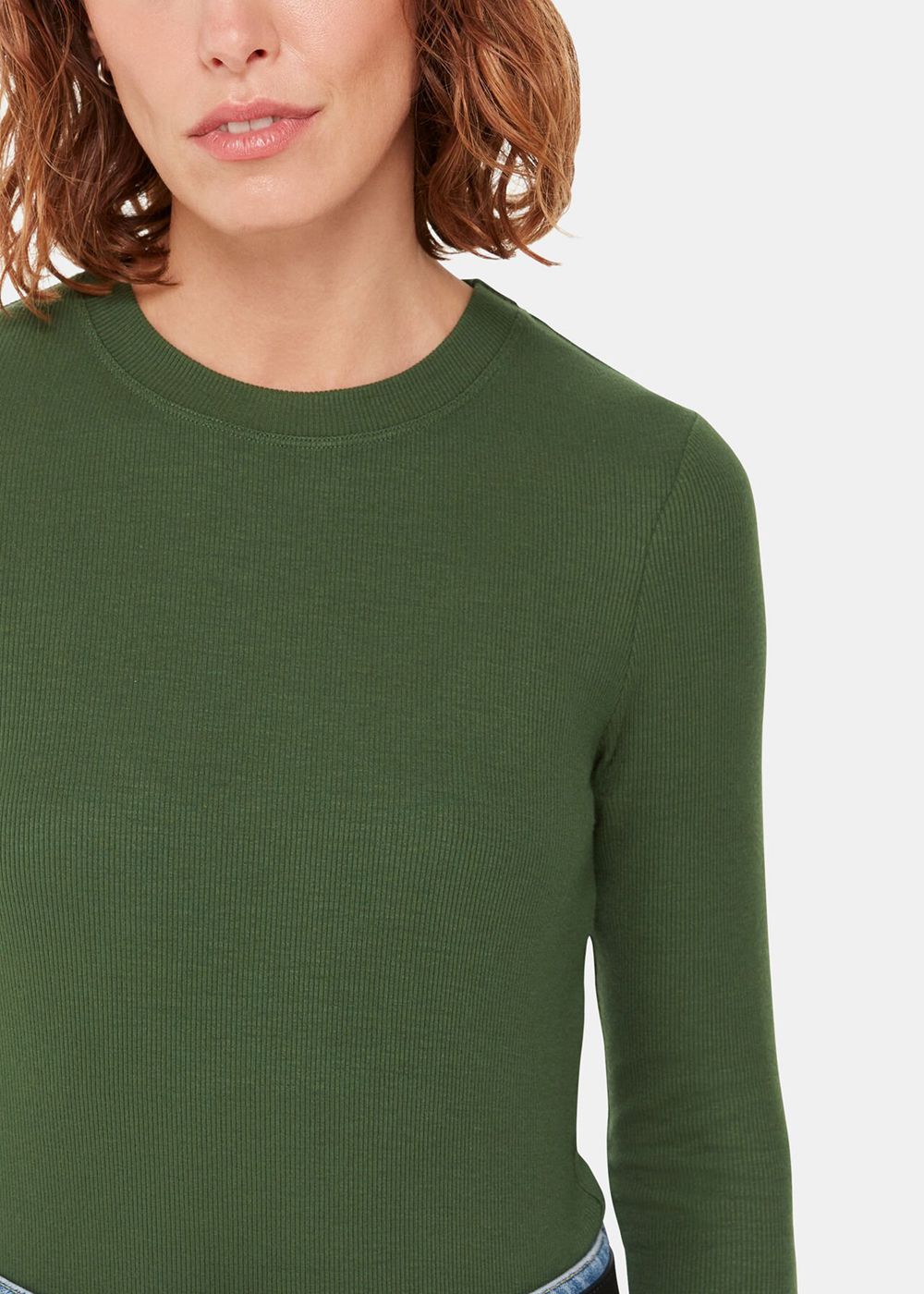 Whistles Essential Ribbed Crew Top Khaki | US-09875KFAI