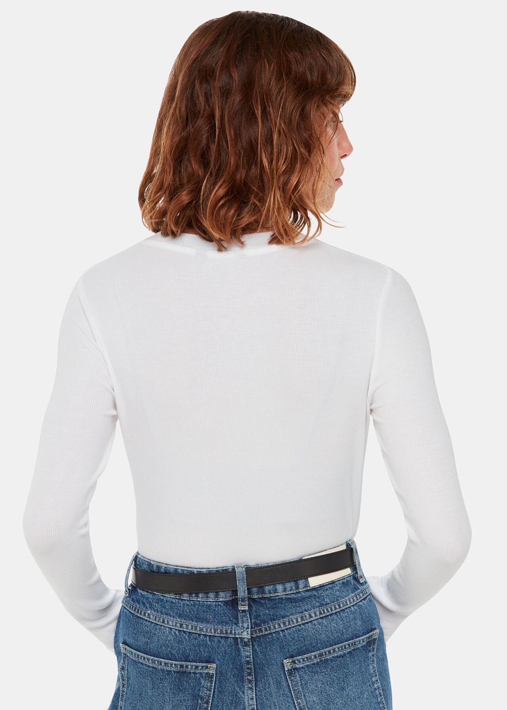 Whistles Essential Ribbed Crew Top White | US-70192IQAW