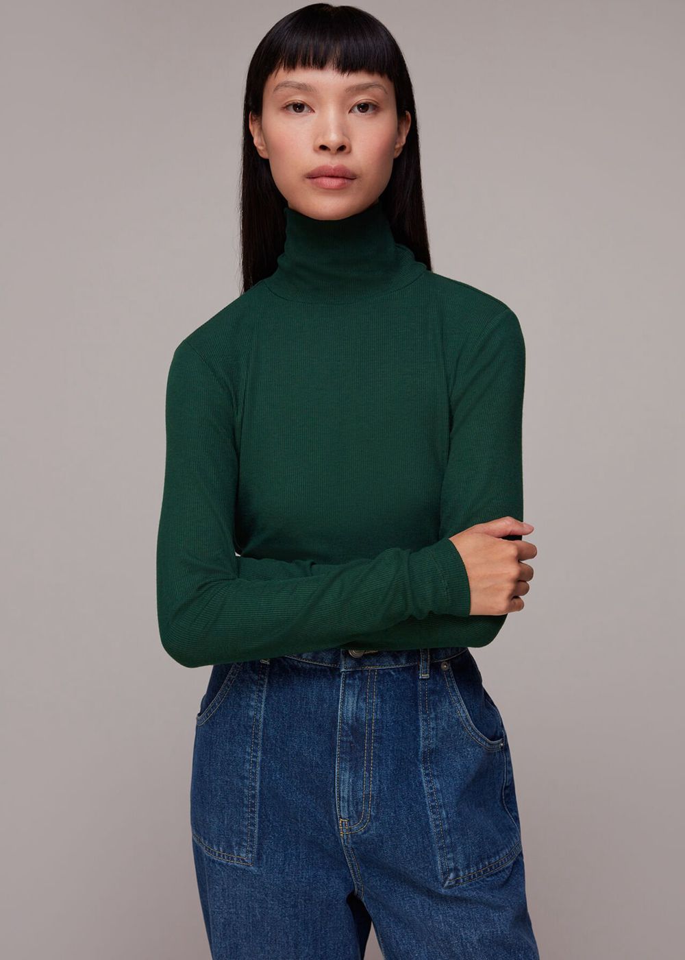 Whistles Essential Ribbed Polo Shirt Dark Green | US-36290GIKL