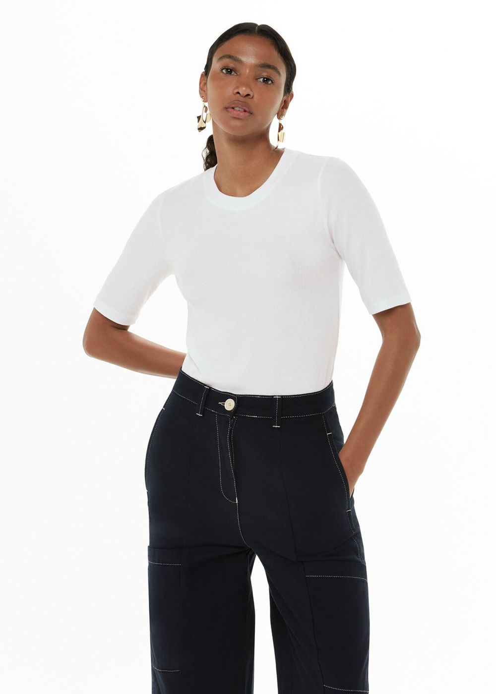 Whistles Essential Ribbed T-Shirt White | US-87635MERK