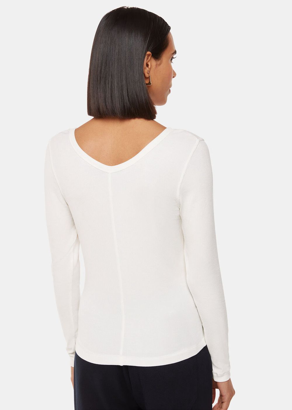 Whistles Essential Ribbed V Neck T-Shirt White | US-80291ZBOM