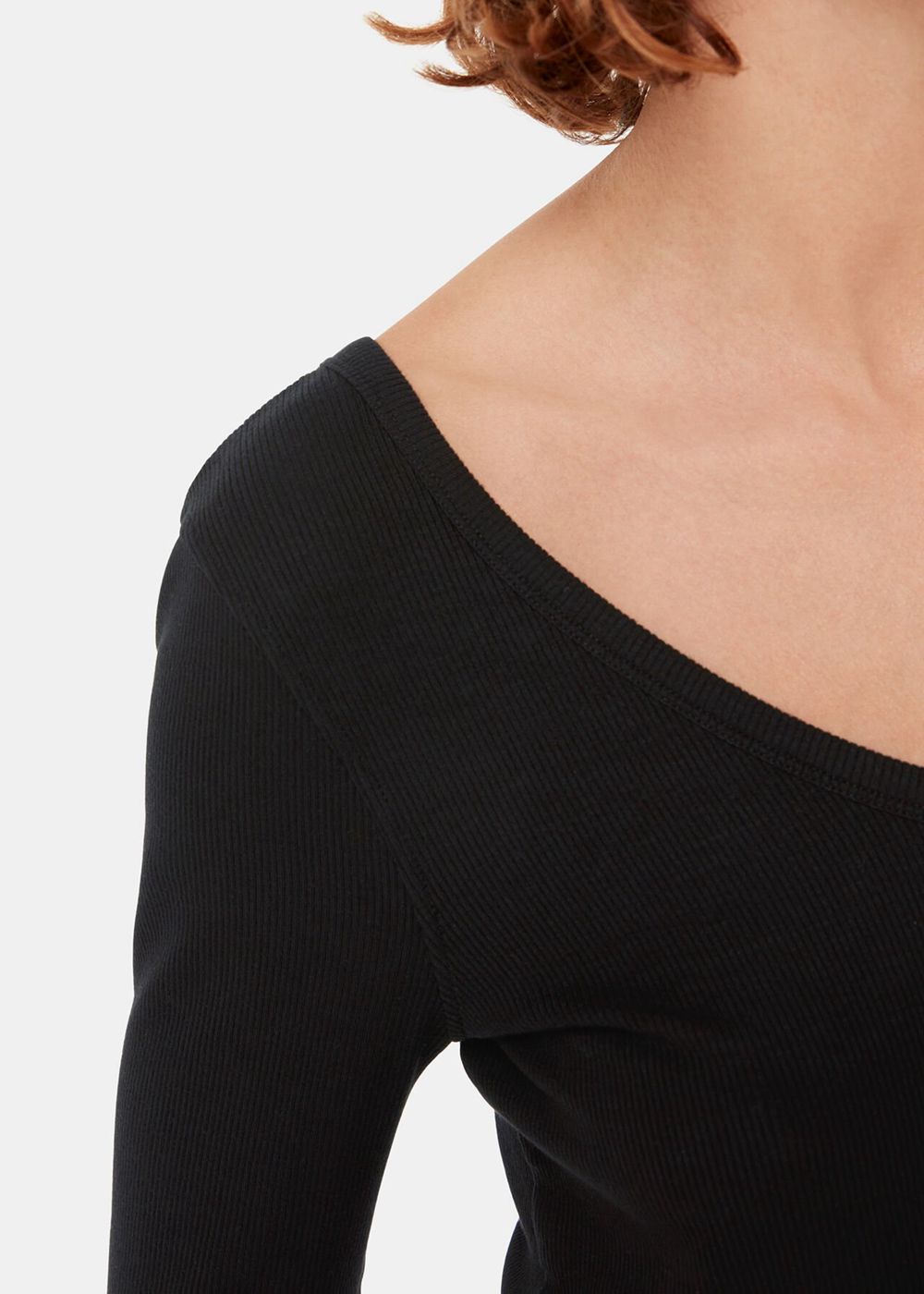 Whistles Essential Ribbed V Neck Top Black | US-94537OXBH