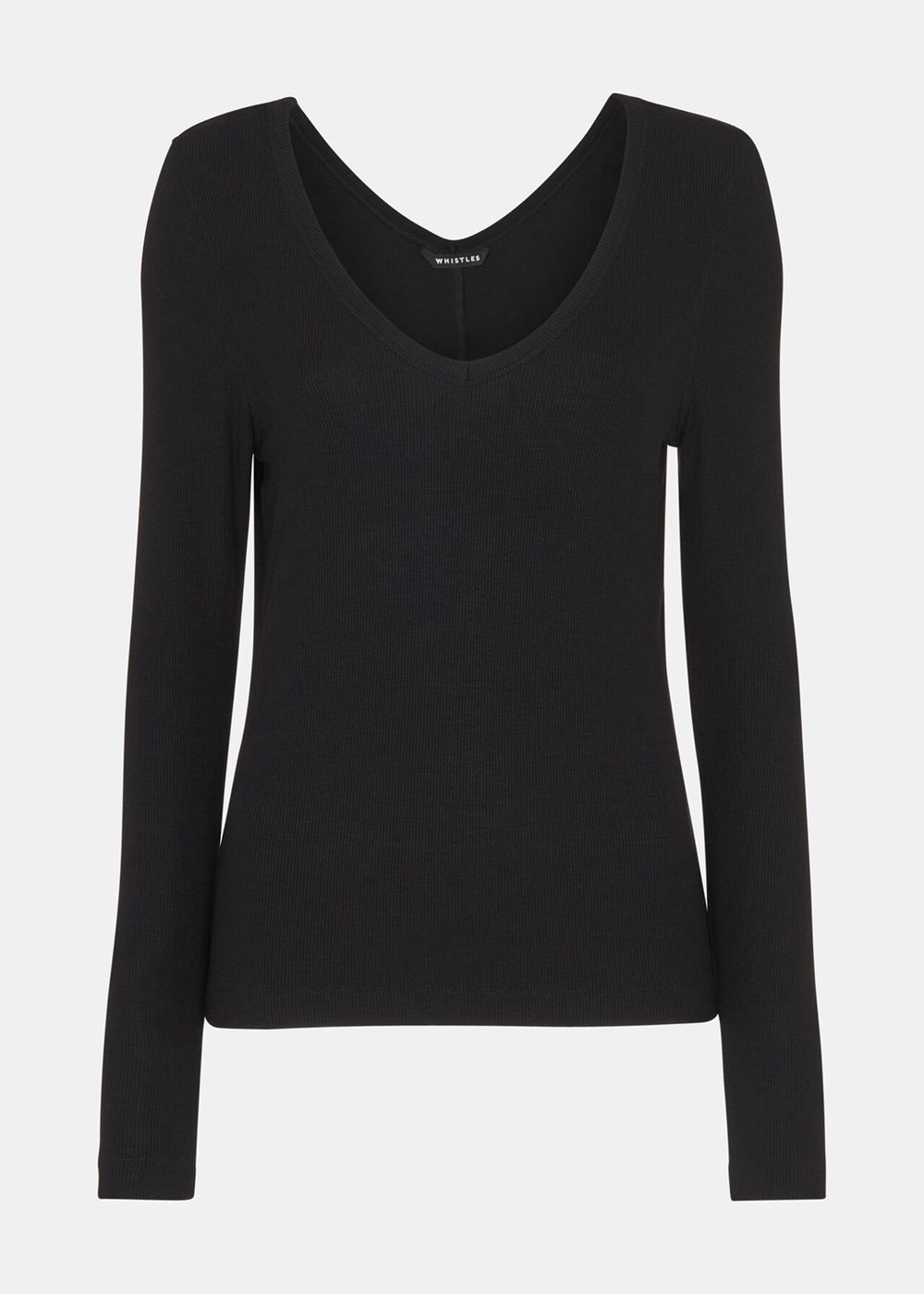 Whistles Essential Ribbed V Neck Top Black | US-94537OXBH