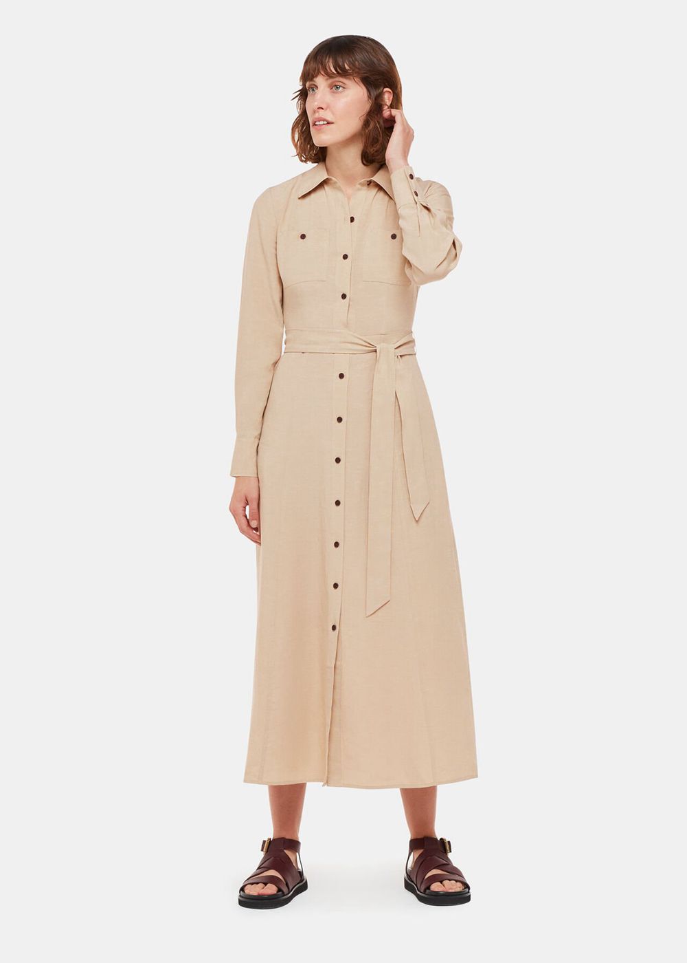 Whistles Estella Shirt Dress Neutral | US-04136FLPR