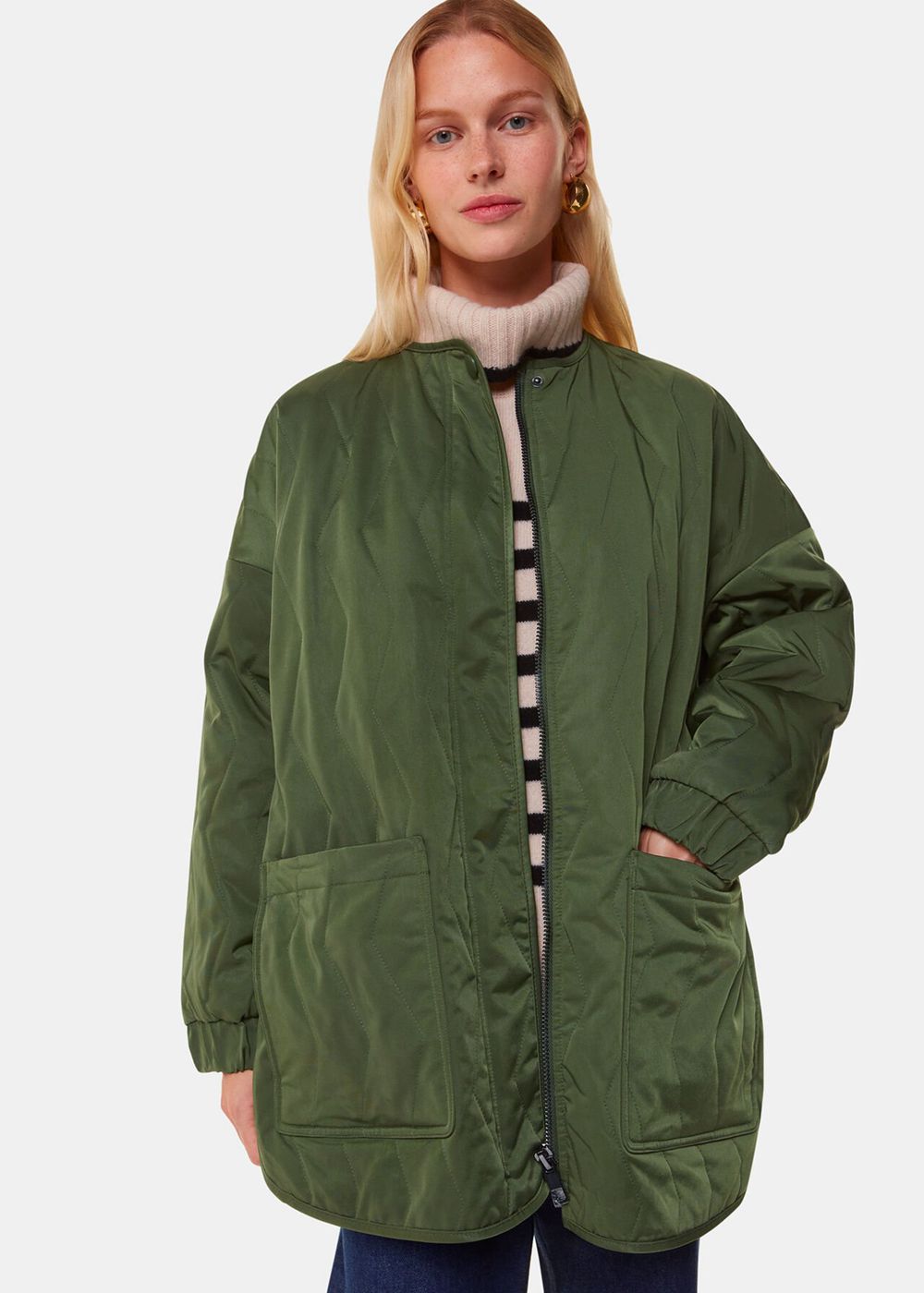 Whistles Esther Quilted Coat Khaki | US-47563IEZP