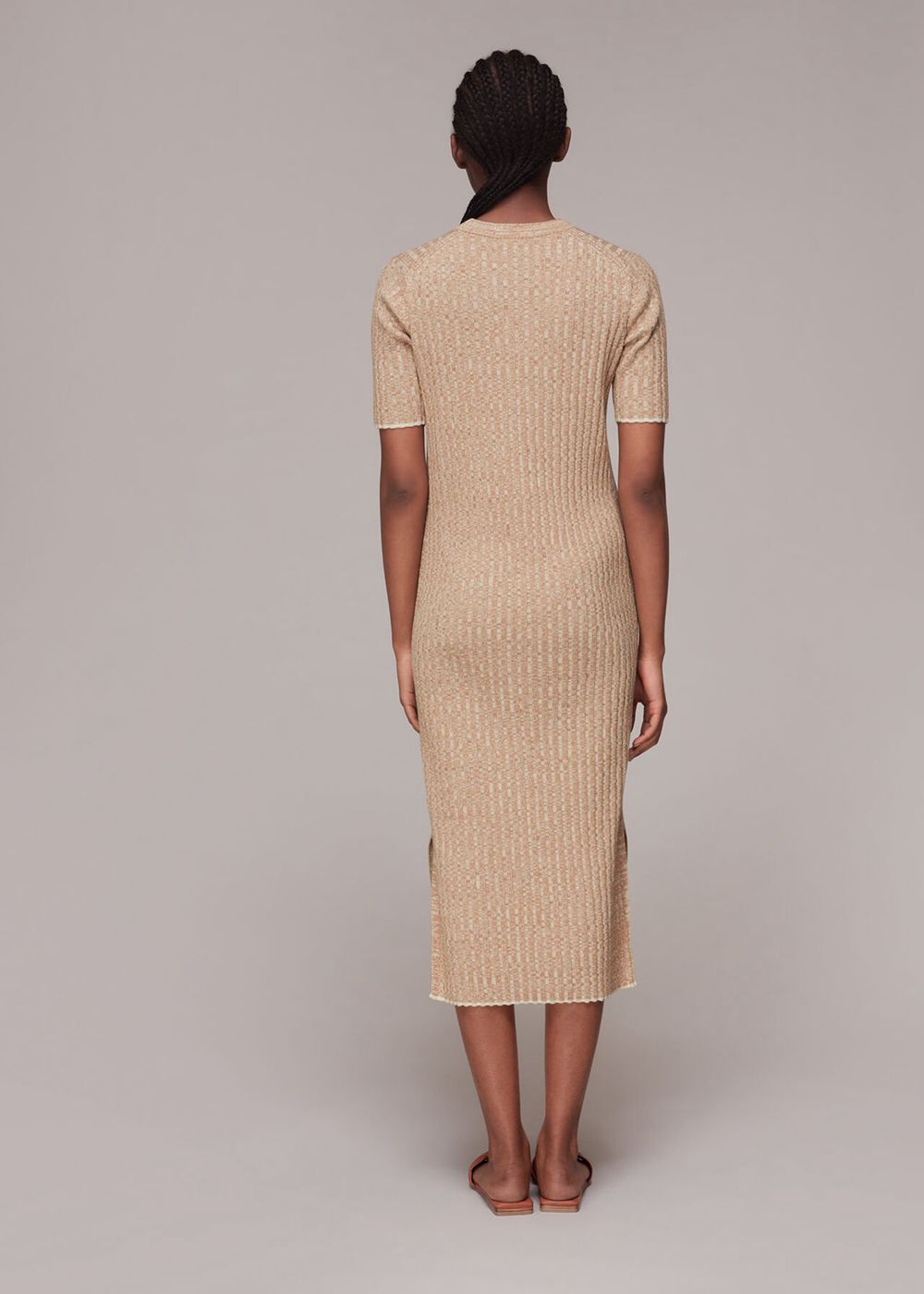 Whistles Eva Rib Knit Midi Dress Beige | US-72614IEMQ