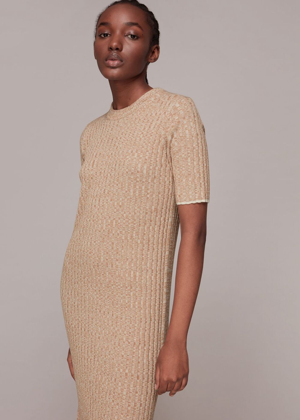 Whistles Eva Rib Knit Midi Dress Beige | US-72614IEMQ