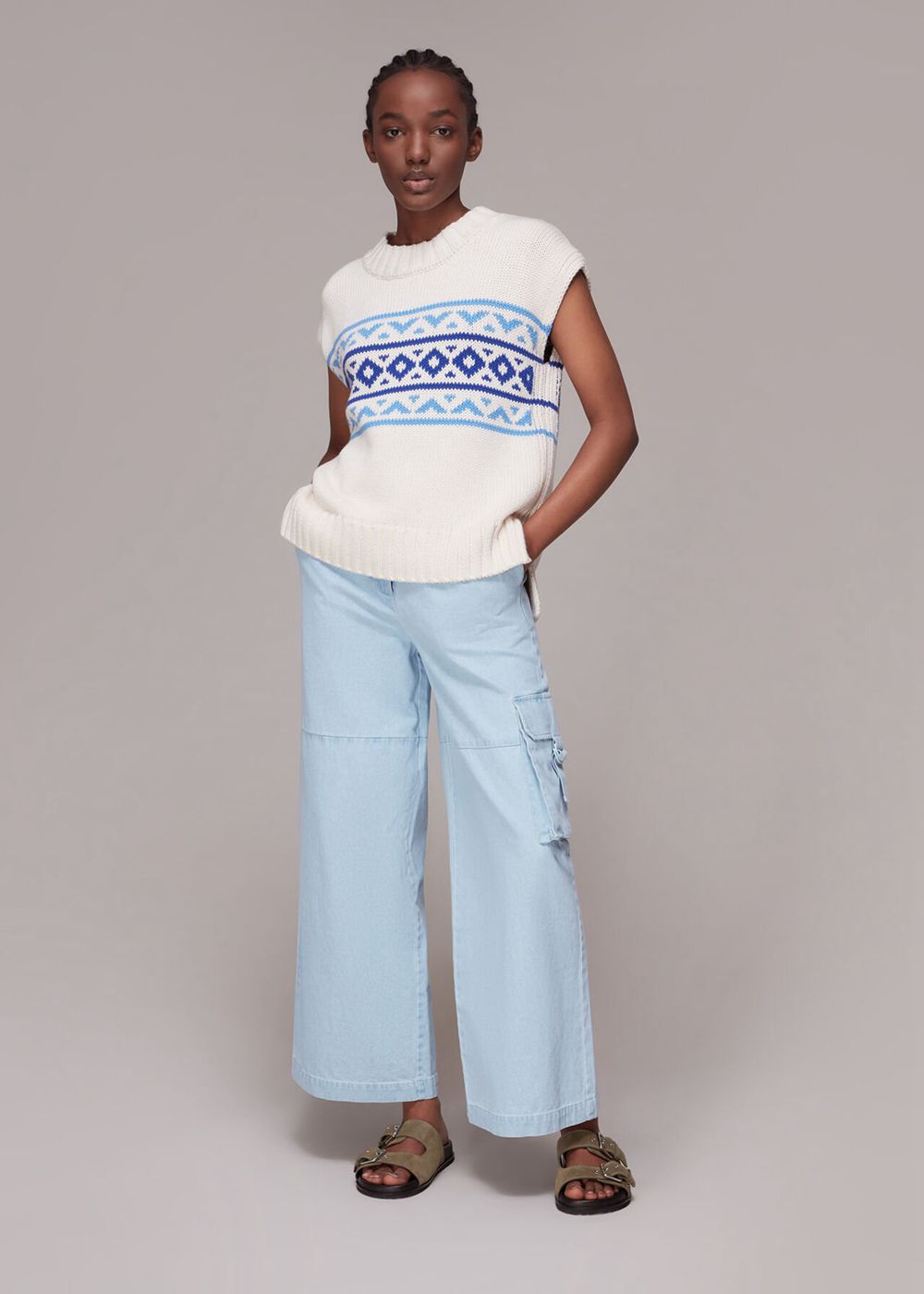 Whistles Evie Pull Leg Pants Blue | US-25768BCSY