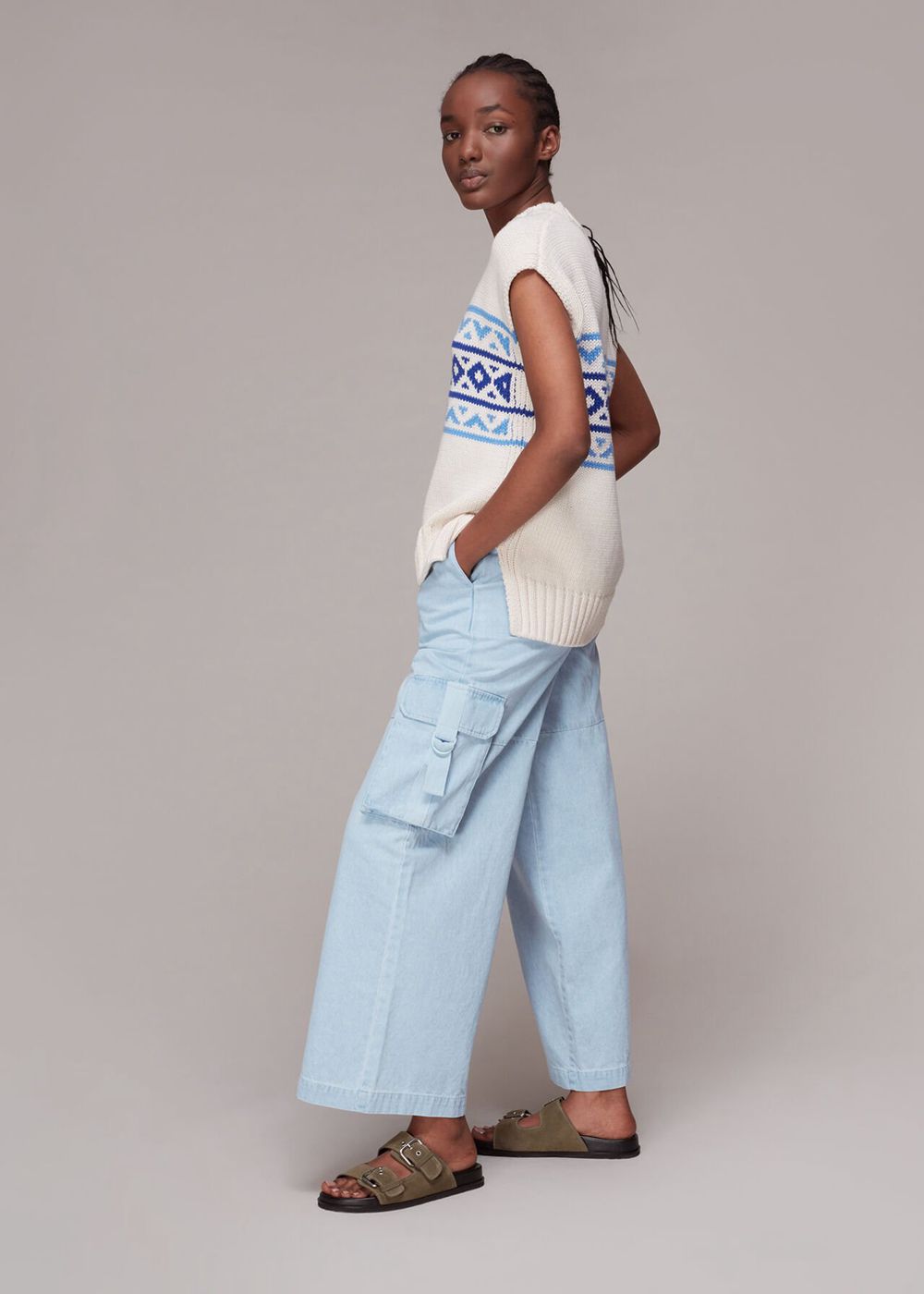 Whistles Evie Pull Leg Pants Blue | US-25768BCSY