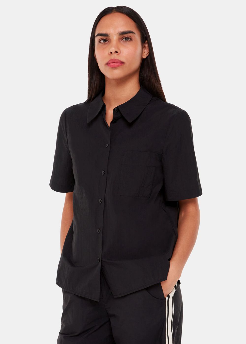 Whistles Ezra Short Sleeve Shirts Black | US-21847NIAJ