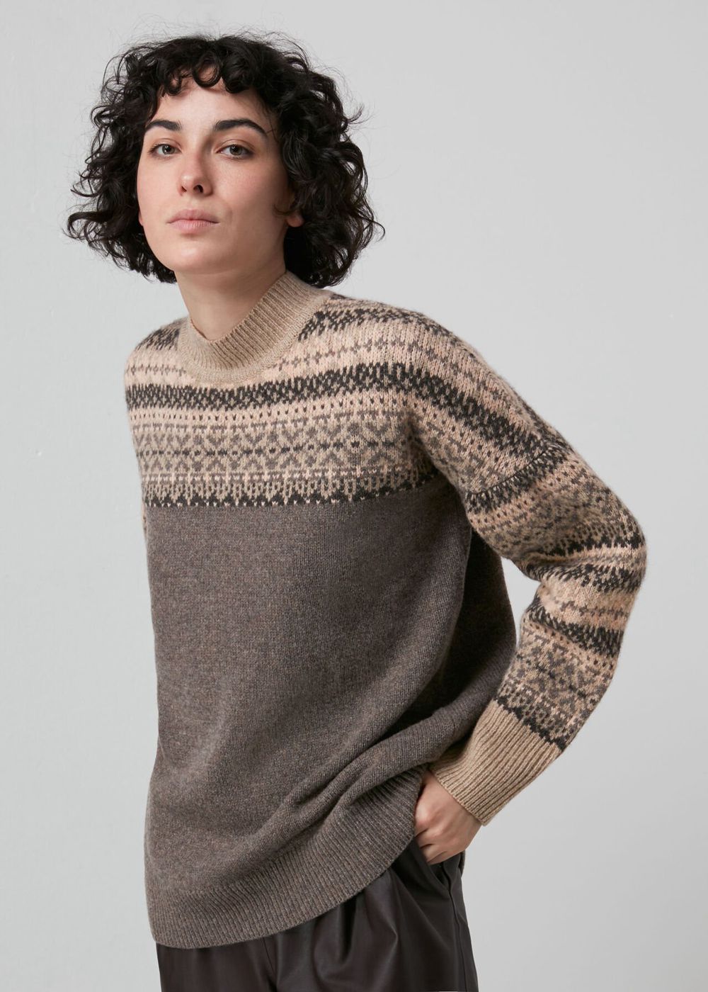 Whistles Fairisle Crew Neck Sweater Grey / Multicolor | US-23706LAXO