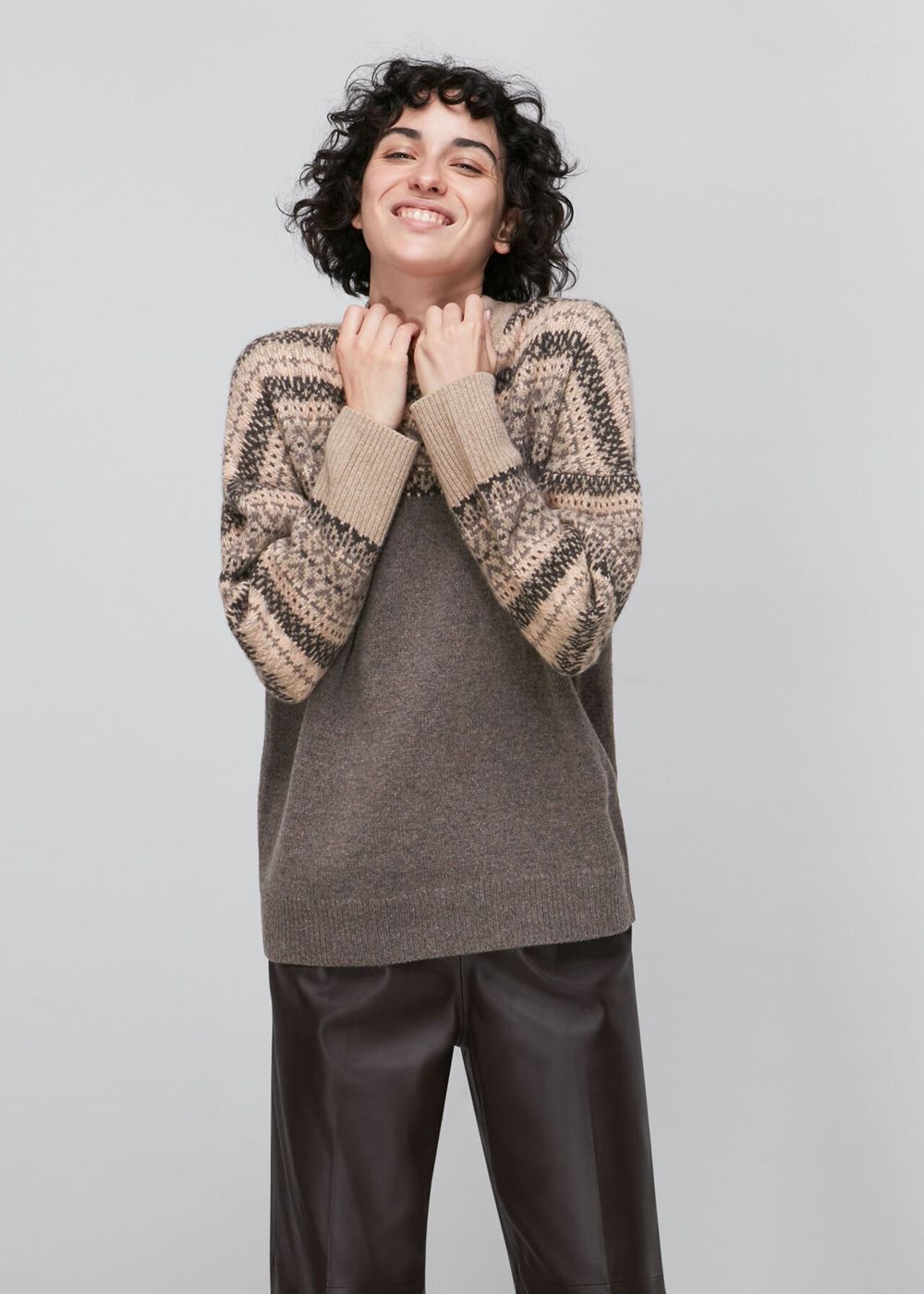 Whistles Fairisle Crew Neck Sweater Grey / Multicolor | US-23706LAXO