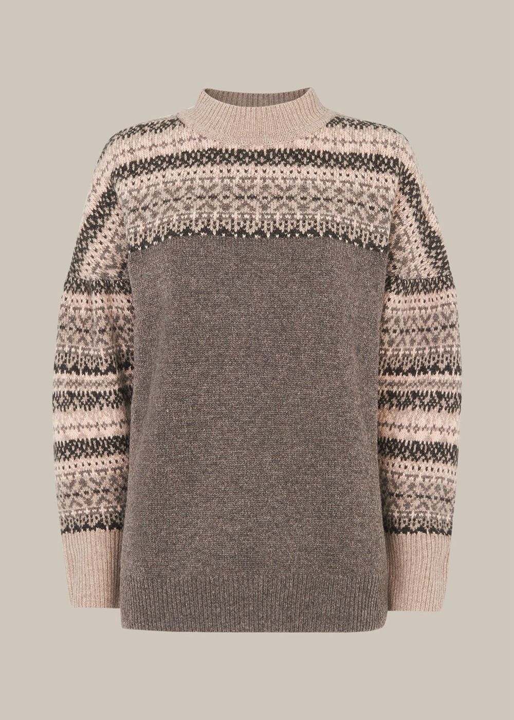 Whistles Fairisle Crew Neck Sweater Grey / Multicolor | US-23706LAXO