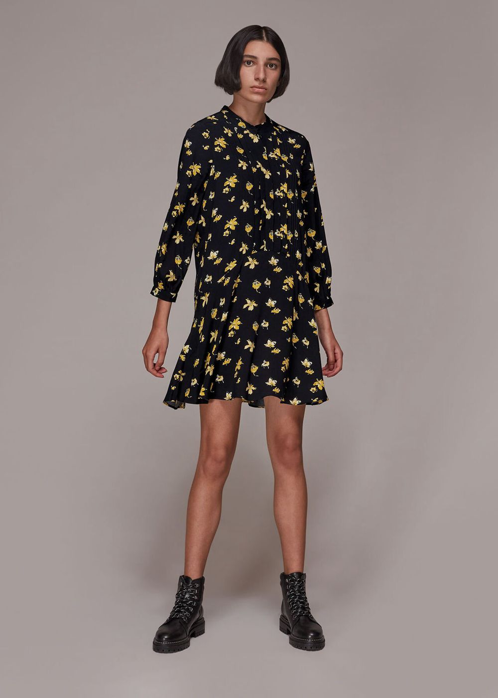 Whistles Falling Floral Flippy Dress Black / Multicolor | US-10596EKHJ