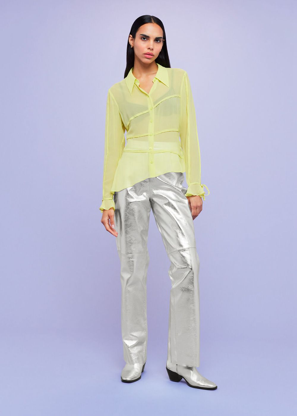 Whistles Fallon Seam Detail Silk Shirts Yellow | US-72946CMVX