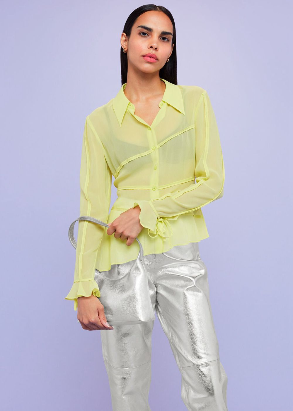 Whistles Fallon Seam Detail Silk Shirts Yellow | US-72946CMVX