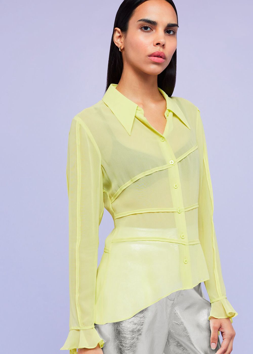 Whistles Fallon Seam Detail Silk Shirts Yellow | US-72946CMVX