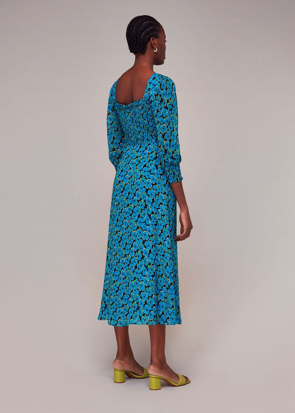 Whistles Farfalle Flower Midi Dress Blue / Multicolor | US-25317JXMS