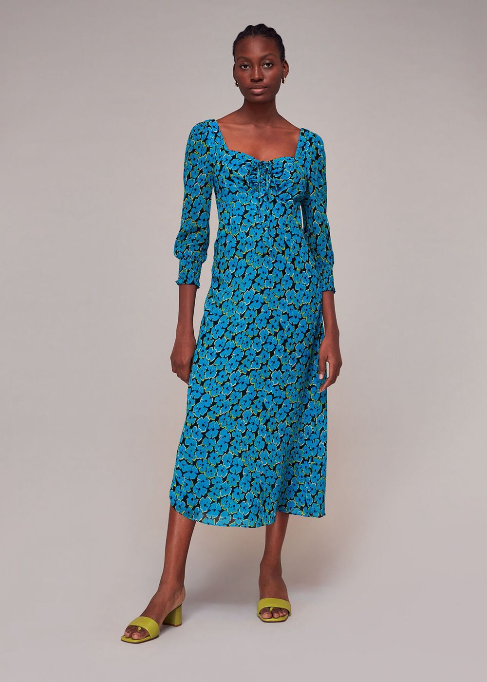 Whistles Farfalle Flower Midi Dress Blue / Multicolor | US-25317JXMS