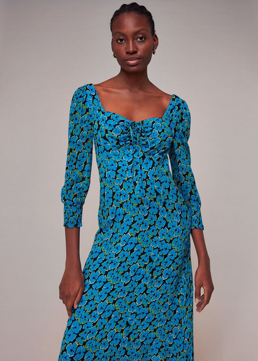 Whistles Farfalle Flower Midi Dress Blue / Multicolor | US-25317JXMS