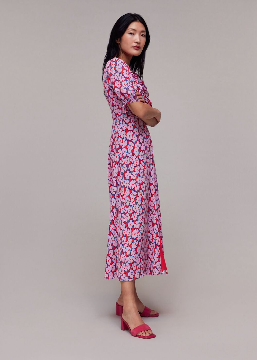 Whistles Farfalle Flower Midi Dress Pink / Multicolor | US-54089ICTP