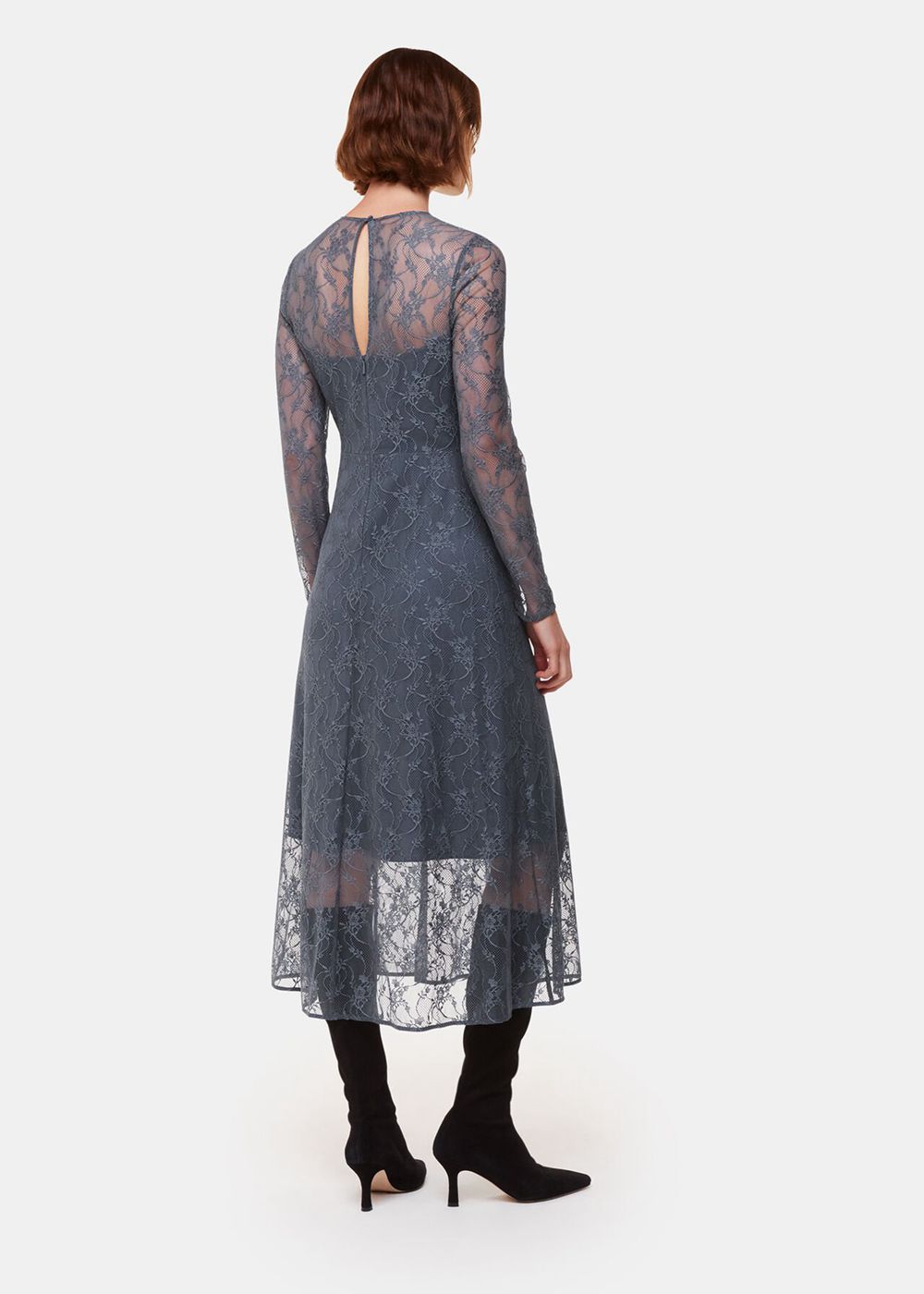 Whistles Fay Lace Long Sleeve Dress Grey | US-72634UHYT