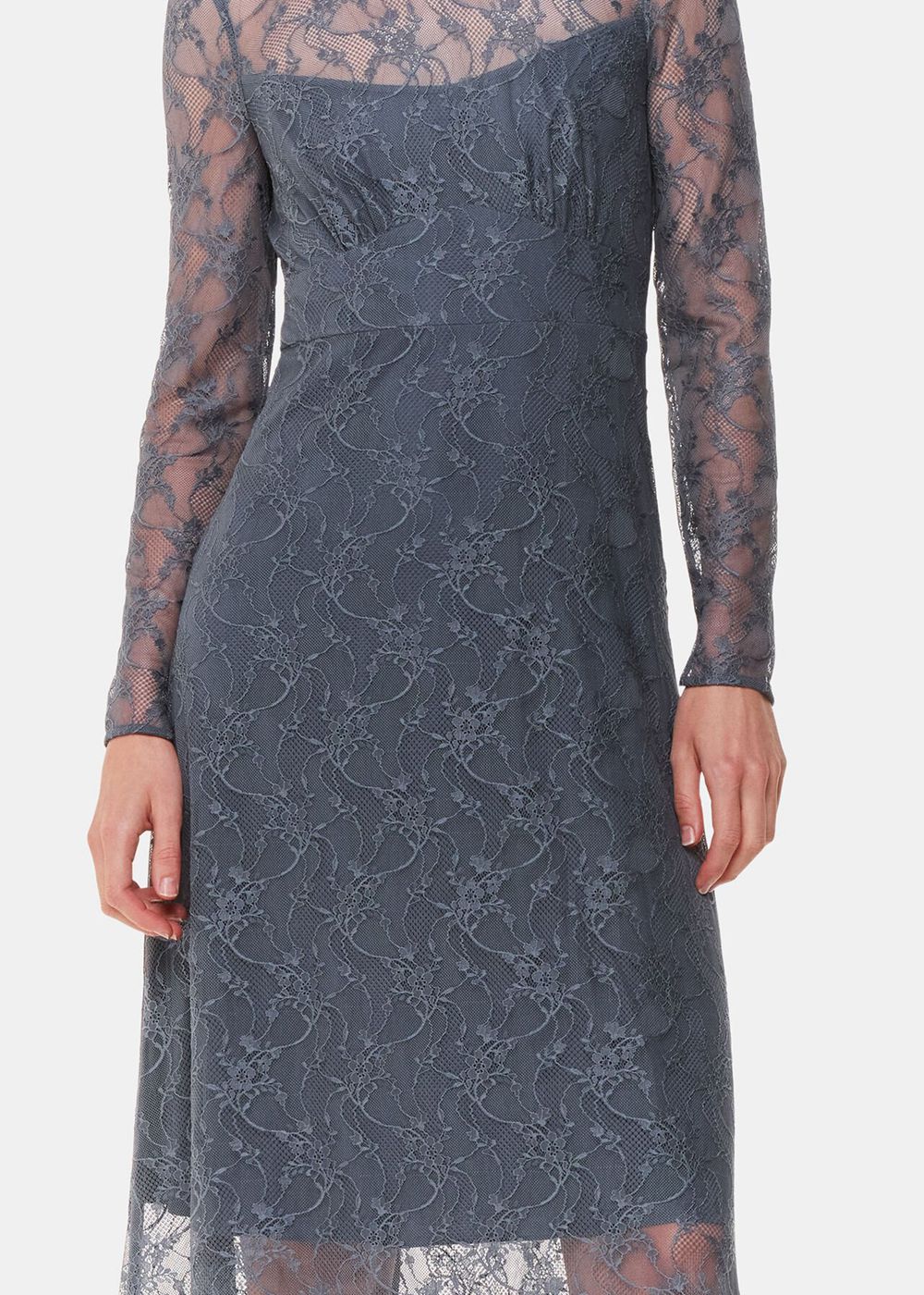 Whistles Fay Lace Long Sleeve Dress Grey | US-72634UHYT