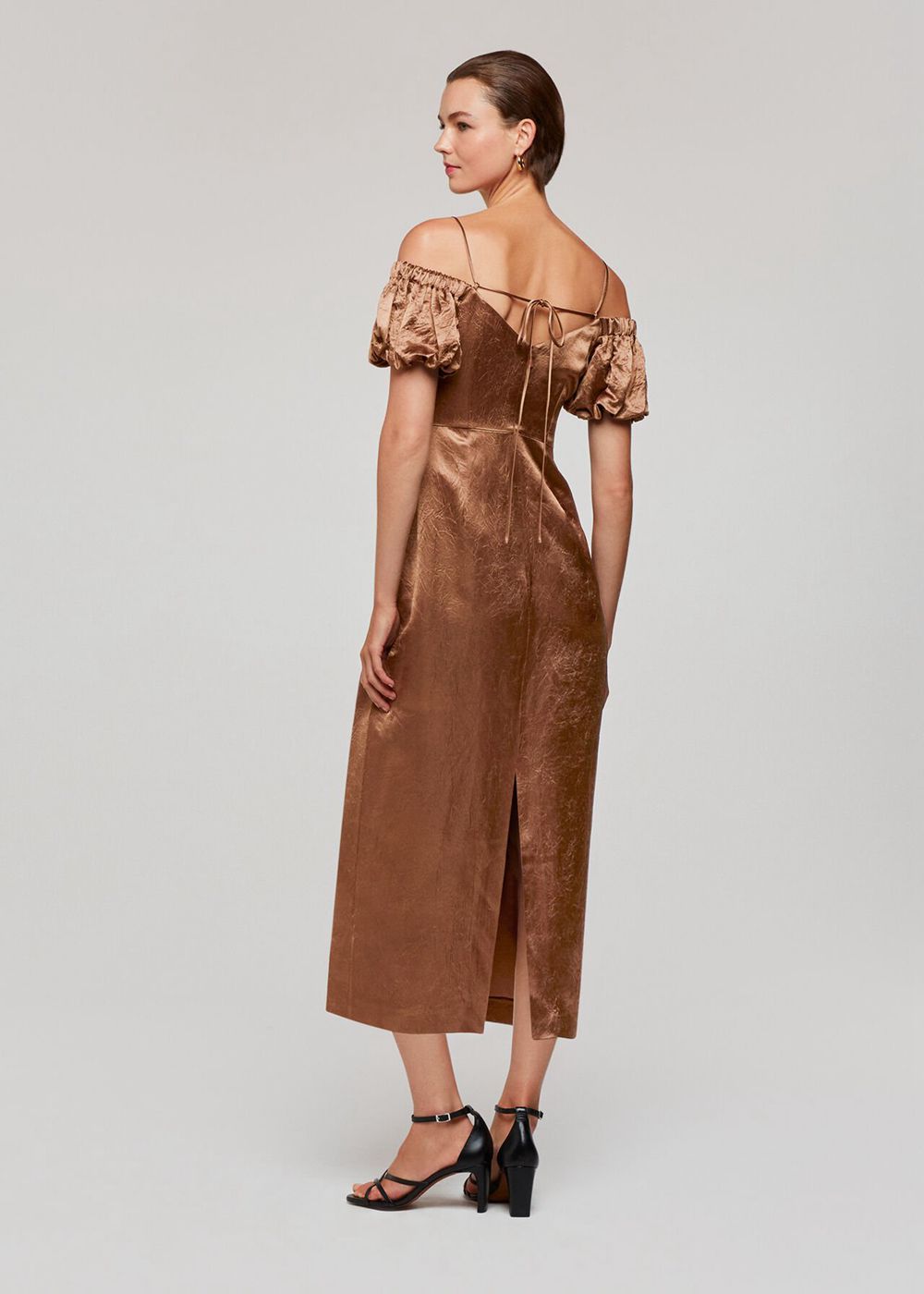 Whistles Faye Bardot Dress Brown | US-06257NRUZ