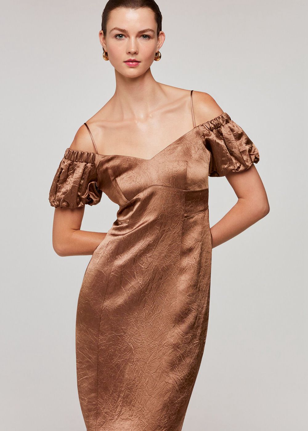 Whistles Faye Bardot Dress Brown | US-06257NRUZ