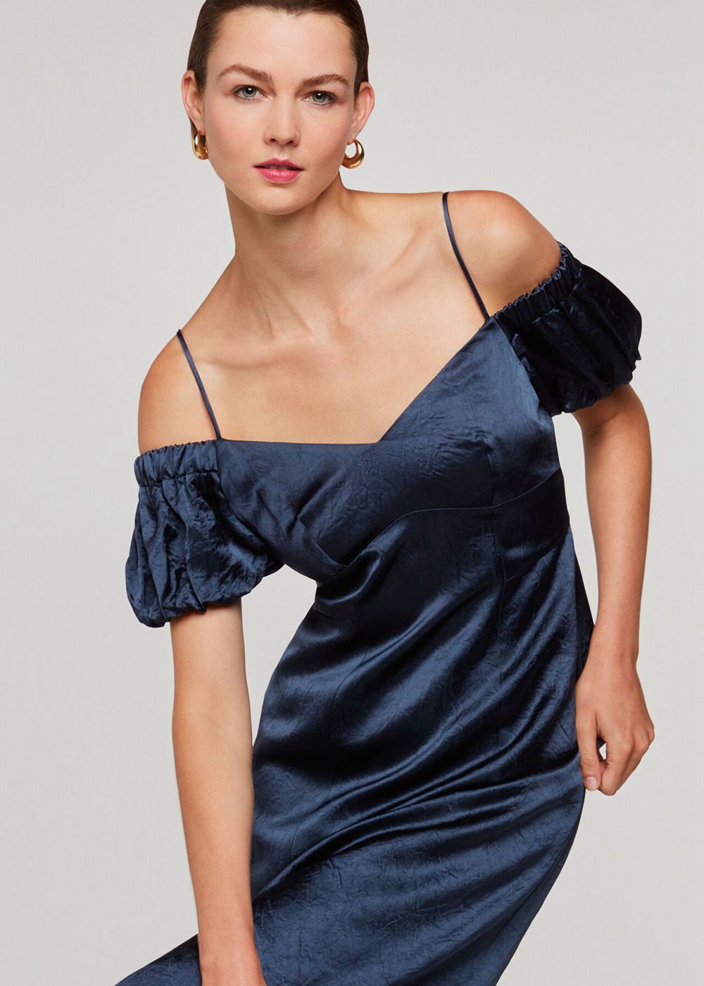 Whistles Faye Bardot Dress Navy | US-82390LCTN