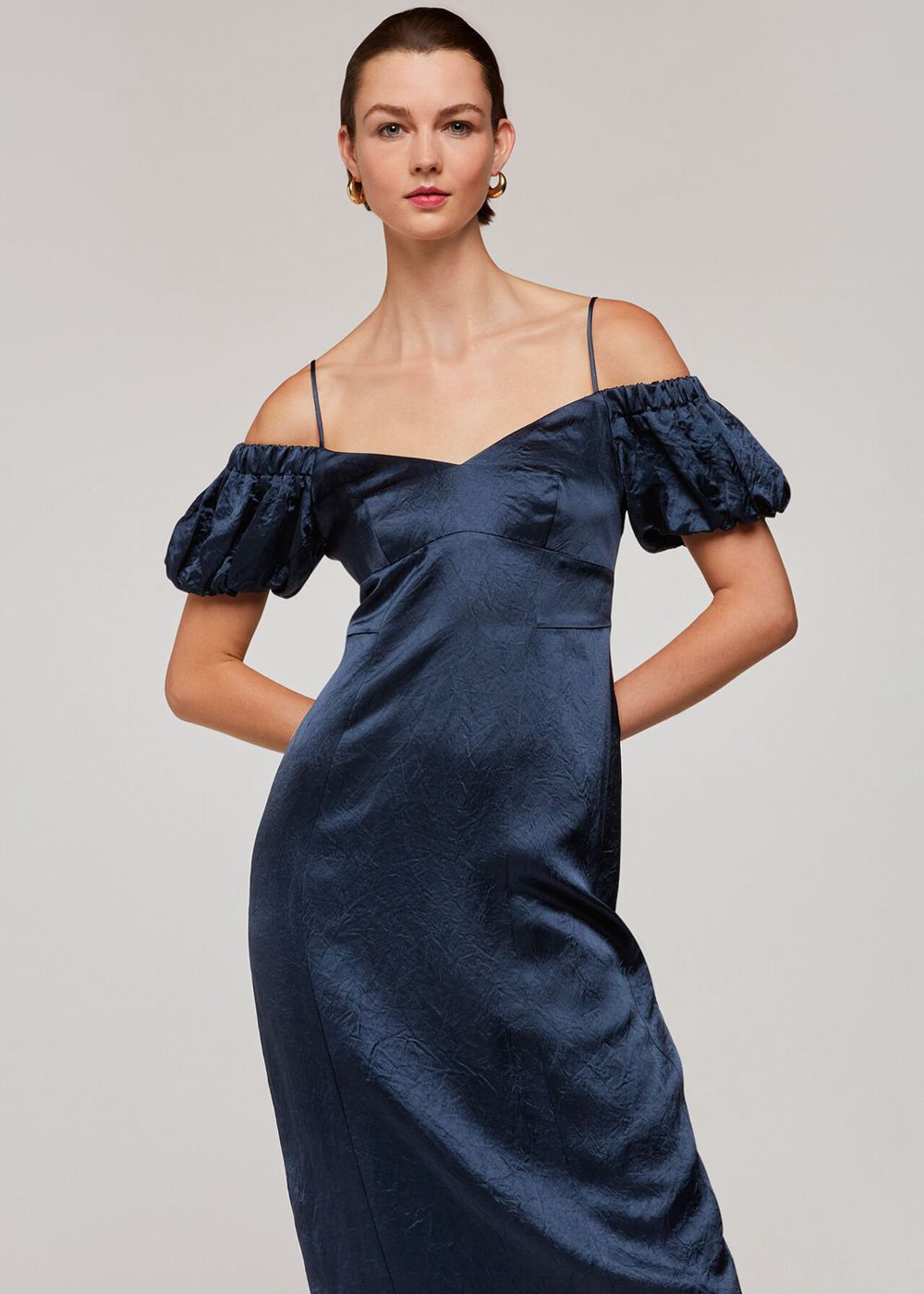 Whistles Faye Bardot Dress Navy | US-82390LCTN