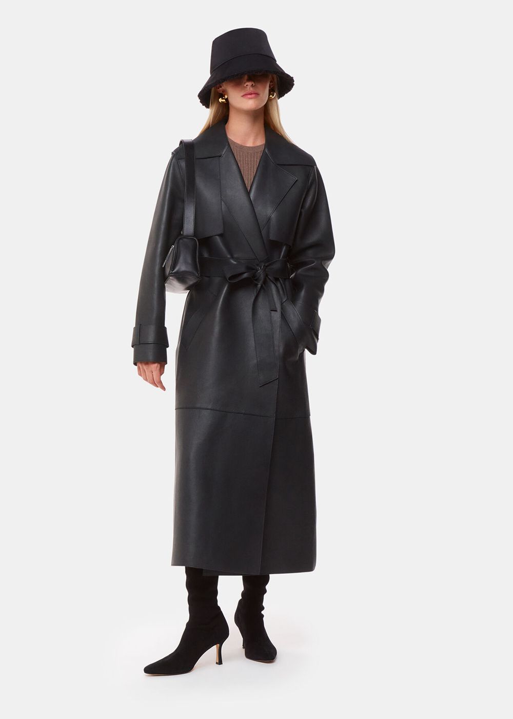 Whistles Faye Clean Bonded Trench Coat Black | US-38714WKOQ