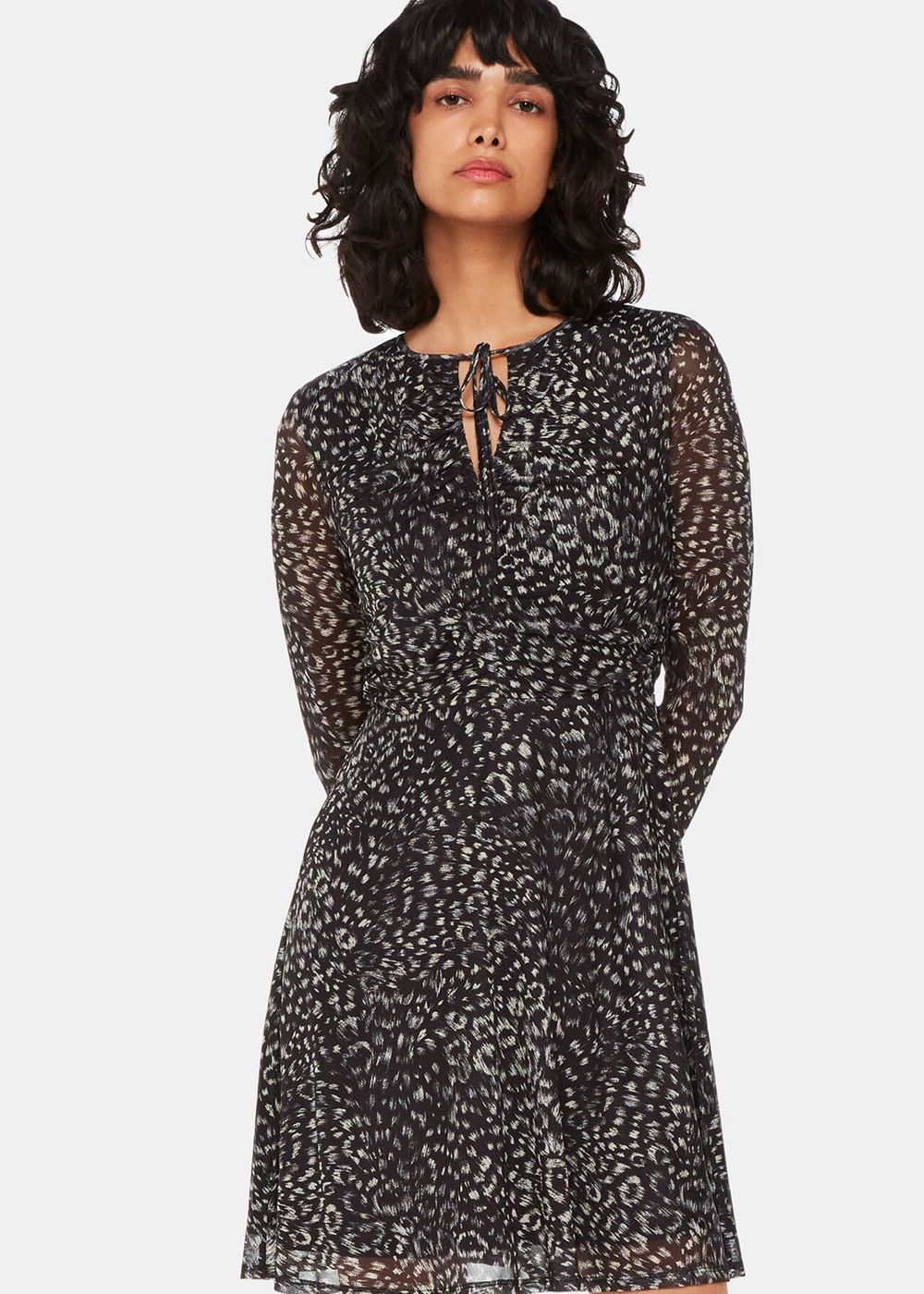 Whistles Feather Leopard Flippy Dress Black / Multicolor | US-69713GNXP