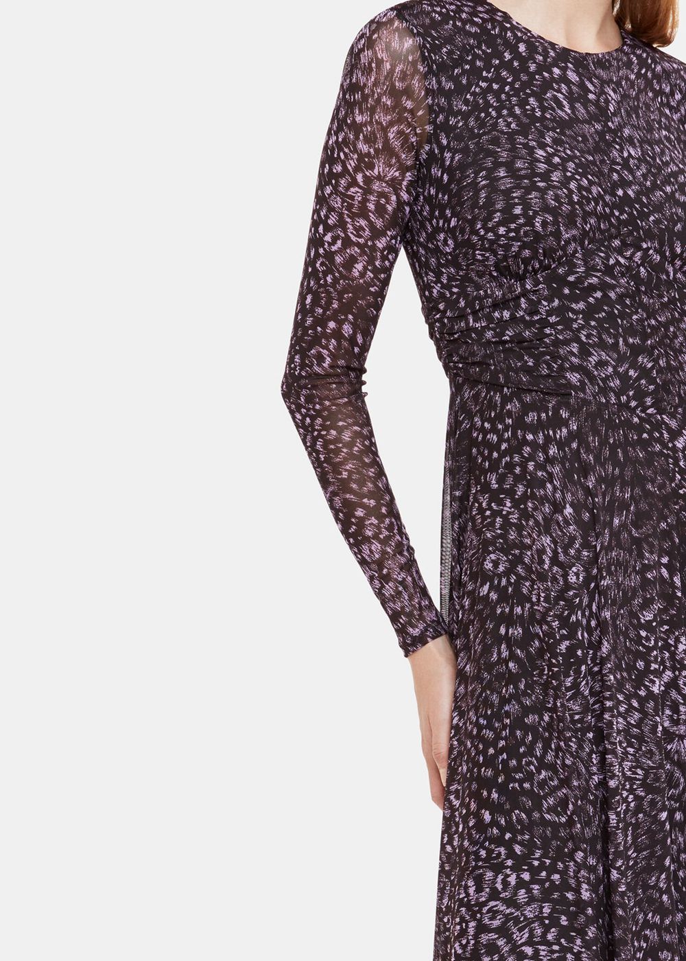 Whistles Feather Leopard Mesh Dress Purple / Multicolor | US-14579PGDE