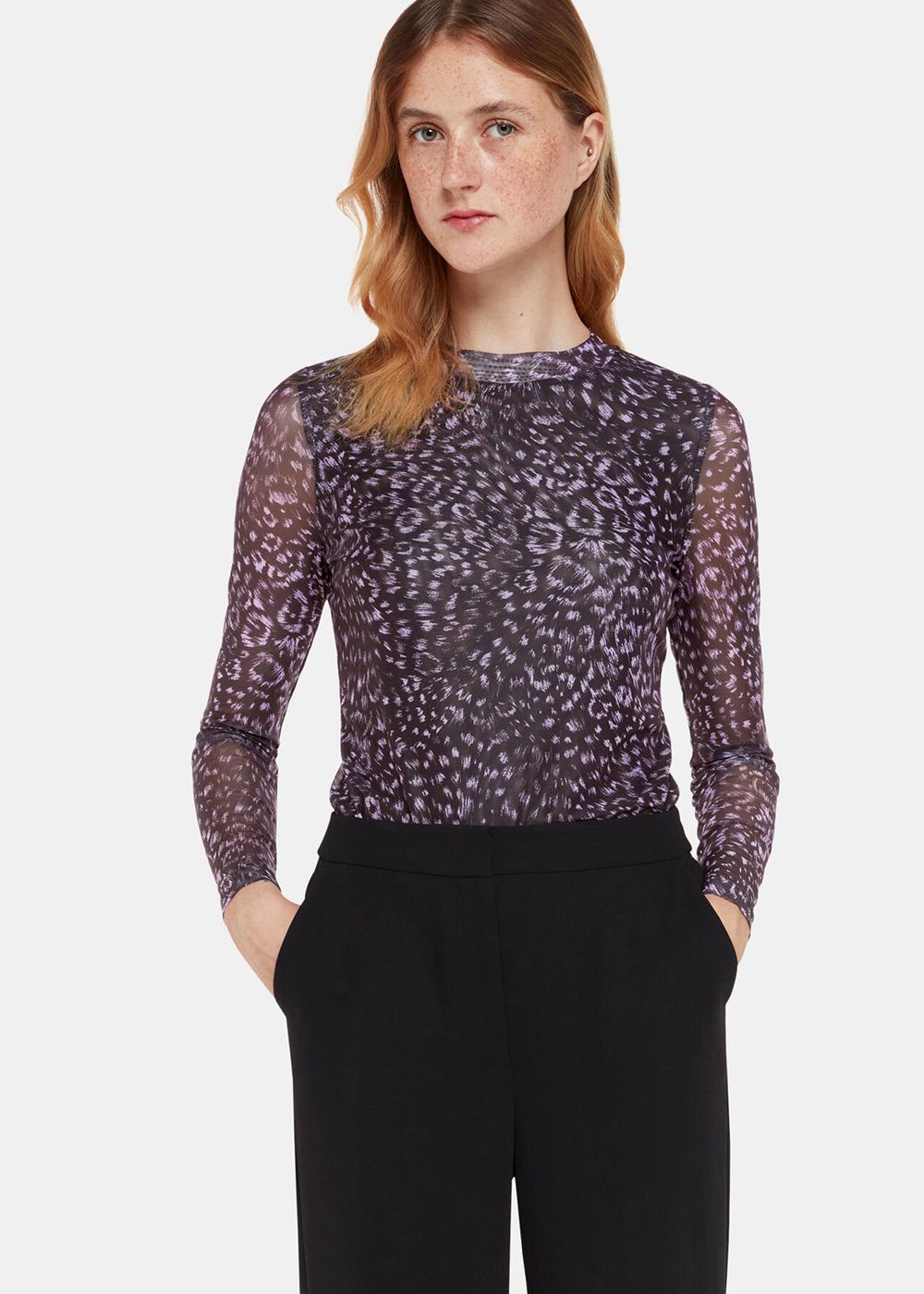 Whistles Feather Leopard Mesh Top Purple / Multicolor | US-70128TUHZ