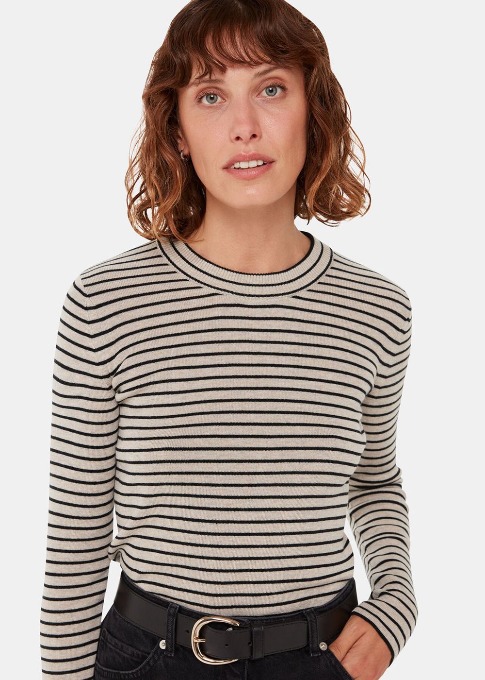 Whistles Fine Crew Stripe Knitwear Black / Multicolor | US-46827ZCRG