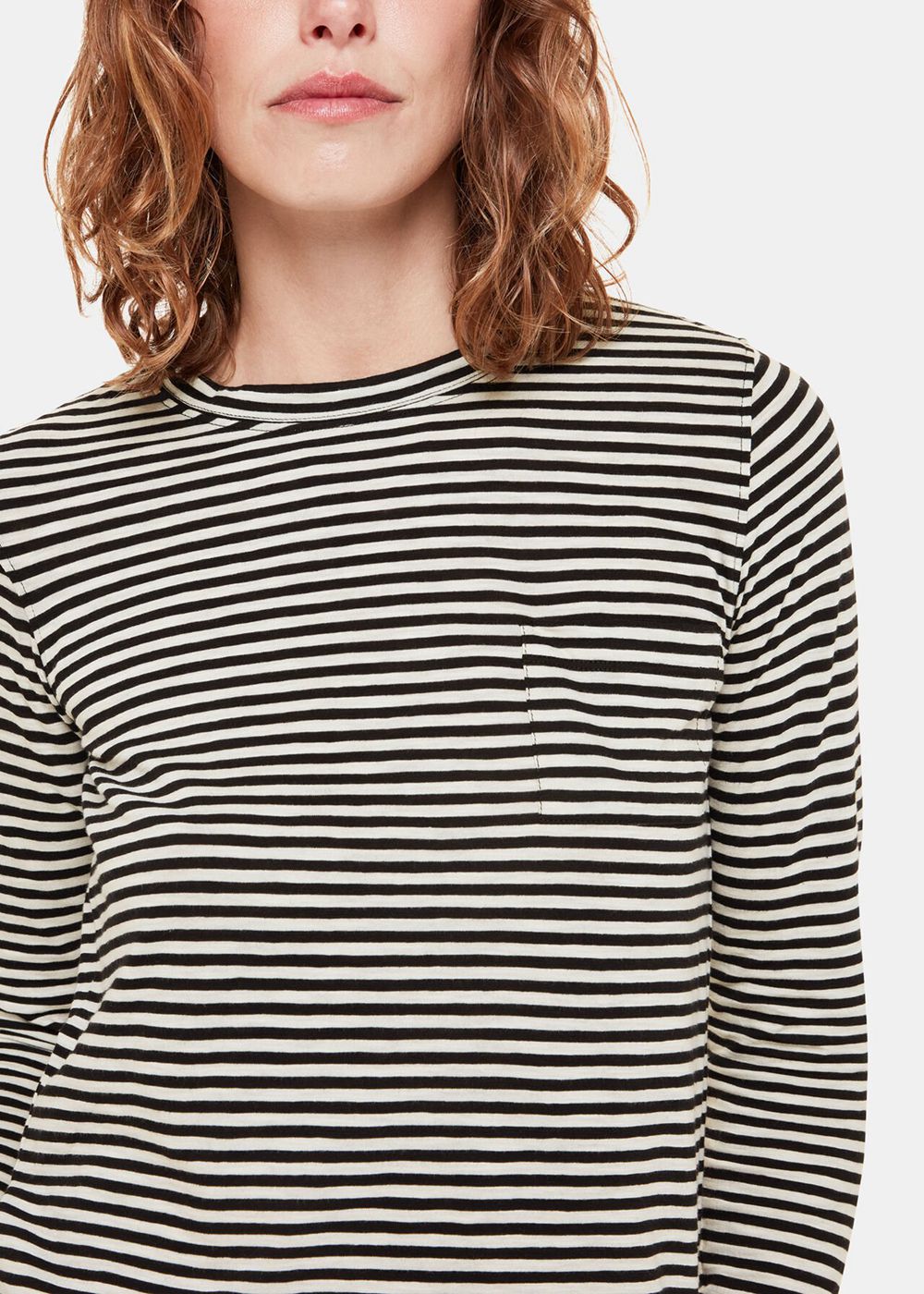 Whistles Fine Stripe Pocket Crew Top Black / Multicolor | US-47695TMND