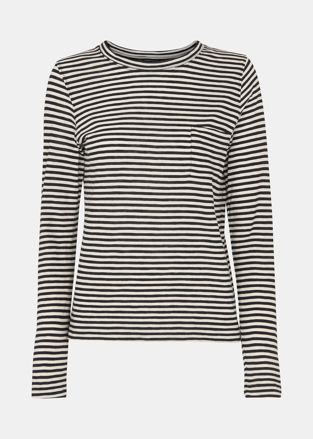 Whistles Fine Stripe Pocket Crew Top Black / Multicolor | US-47695TMND