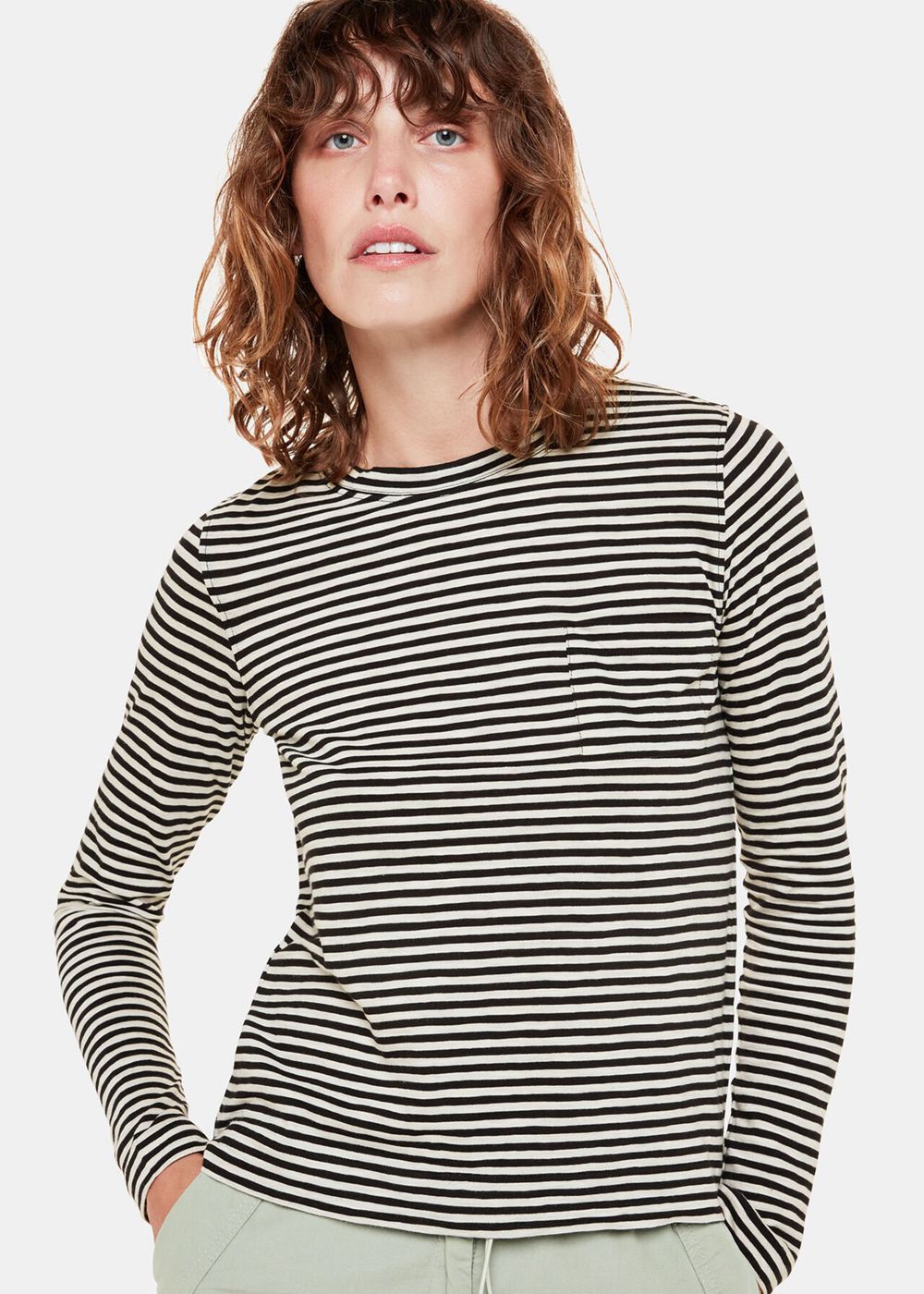 Whistles Fine Stripe Pocket Crew Top Black / Multicolor | US-47695TMND