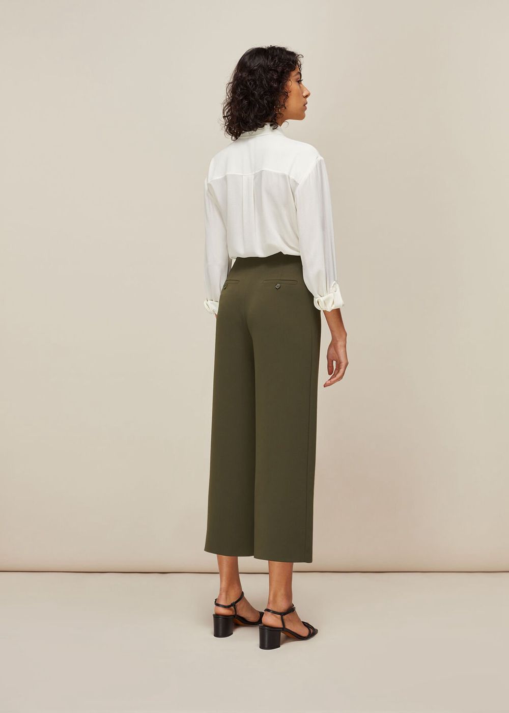 Whistles Flat Front Crop Pants Khaki | US-78960CTKL