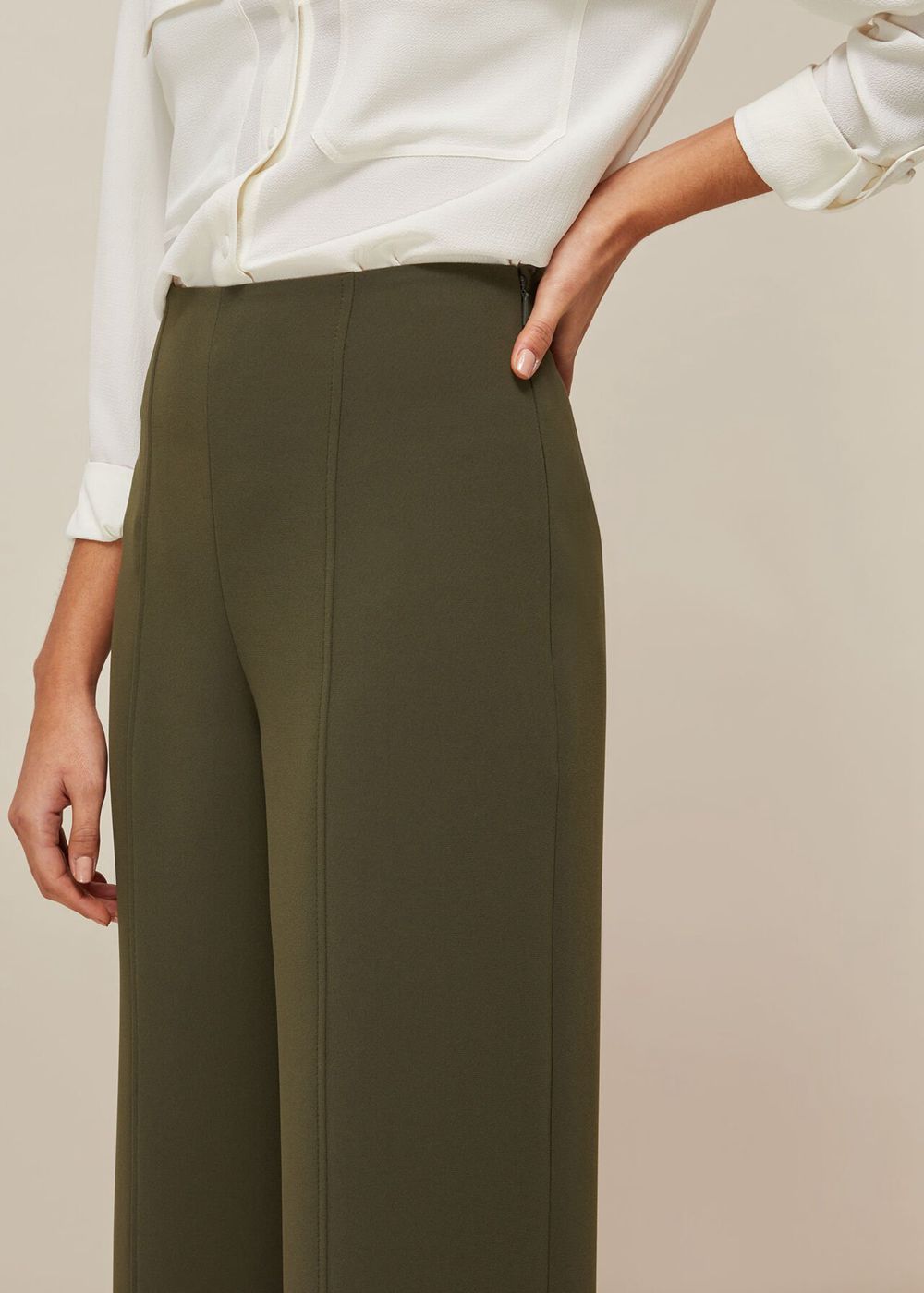 Whistles Flat Front Crop Pants Khaki | US-78960CTKL