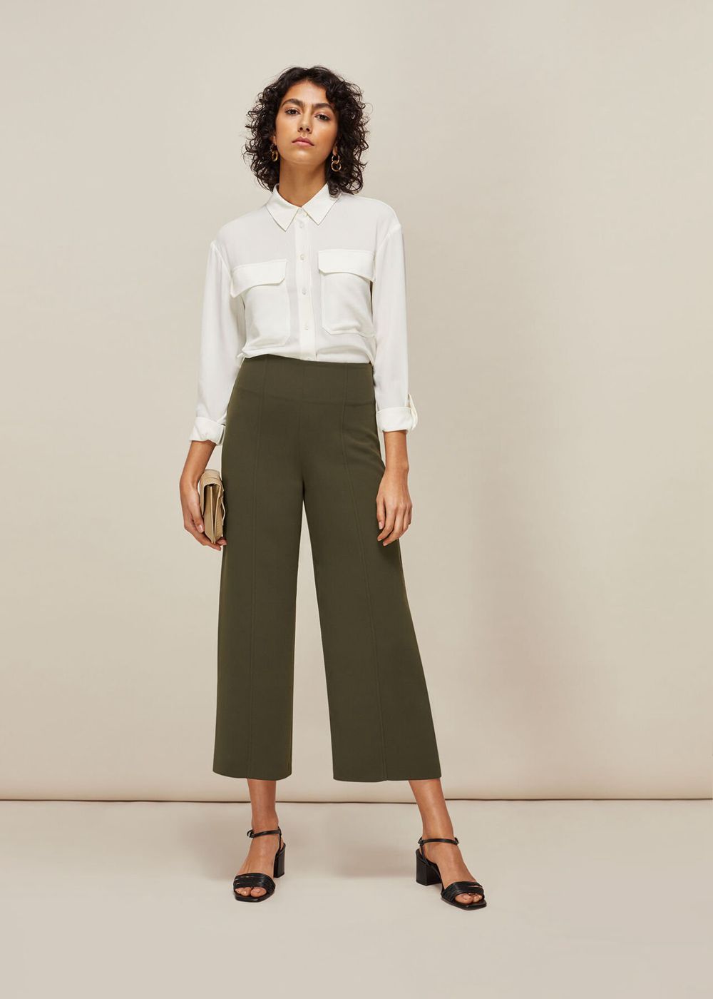 Whistles Flat Front Crop Pants Khaki | US-78960CTKL