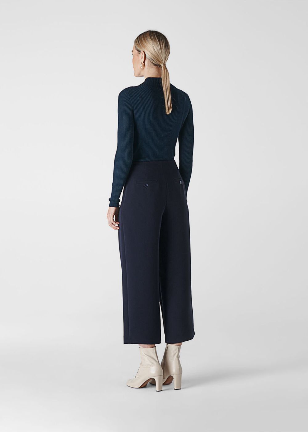 Whistles Flat Front Crop Pants Navy | US-40321PSOE