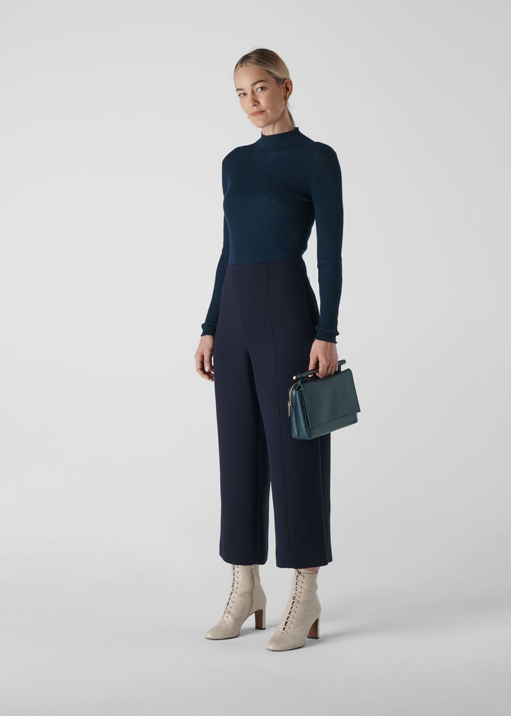 Whistles Flat Front Crop Pants Navy | US-40321PSOE